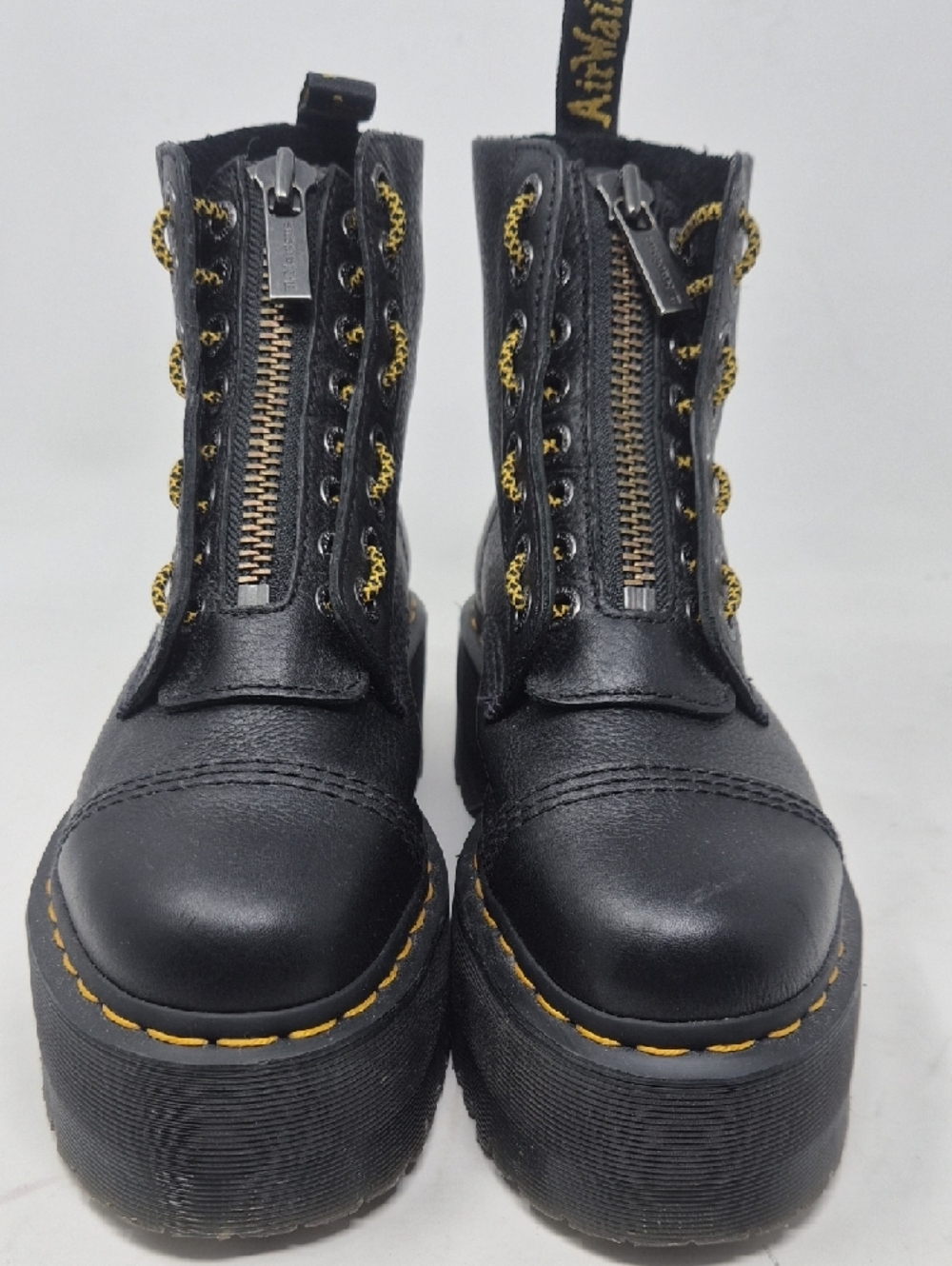 Dr. Martens Black Platform Zip-Up Boots with Yellow Stitching - Picture 6 of 12